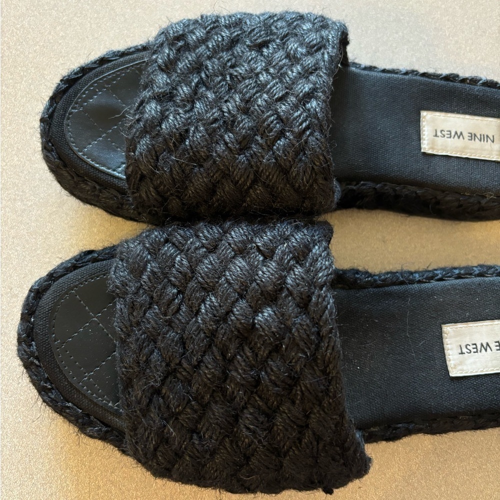 Nine West Black Braided Rope Slides